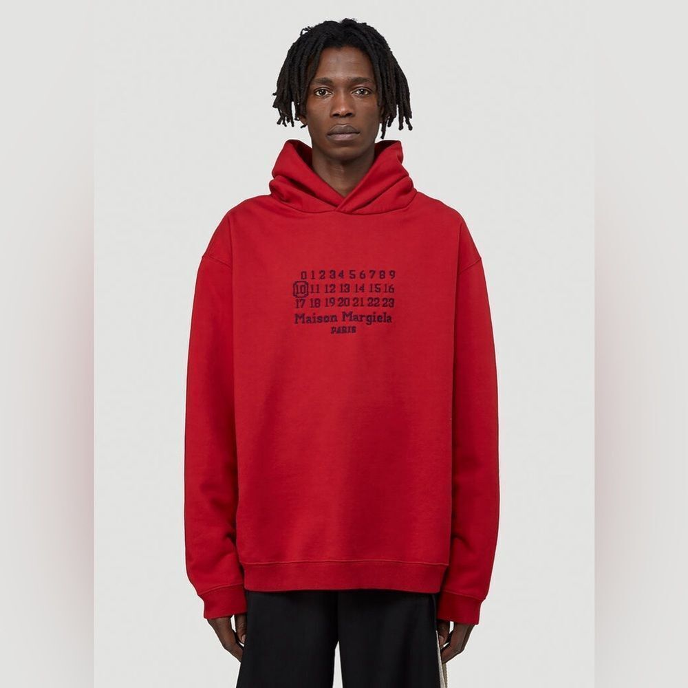 Maison Margiela Red Embroidered Logo Pullover Hoodie Size 48/L